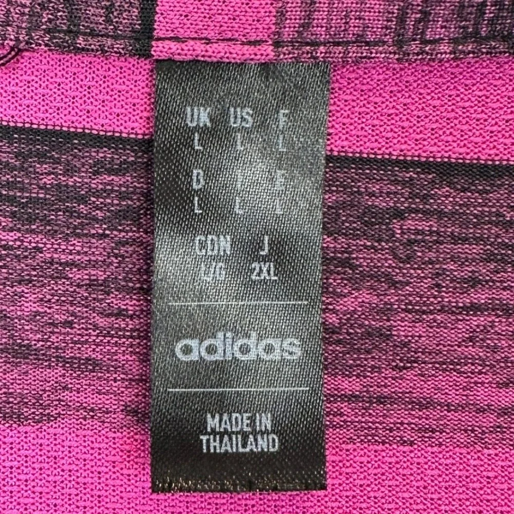 Adidas Polo Shirt Mens Large Pink Black Striped Golf Rugby Athletic Short Sleeve